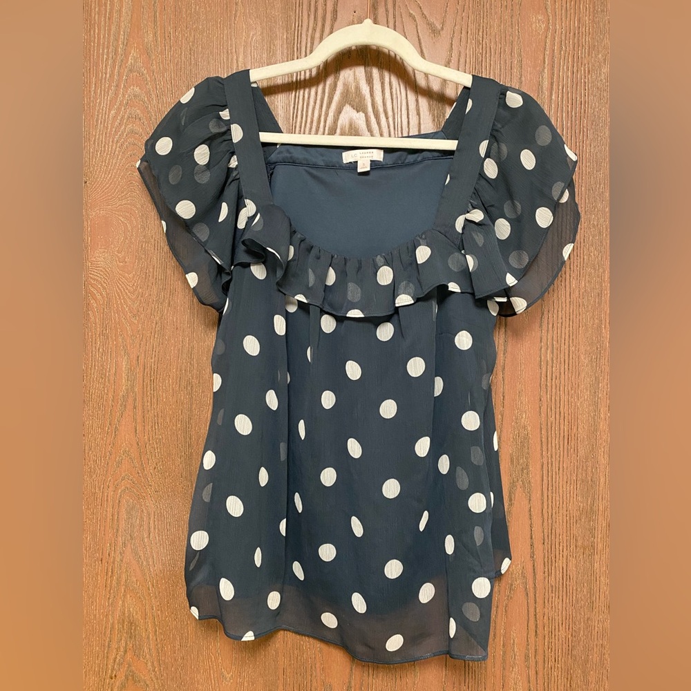 LC Lauren Conrad Navy Polka Dot Blouse
